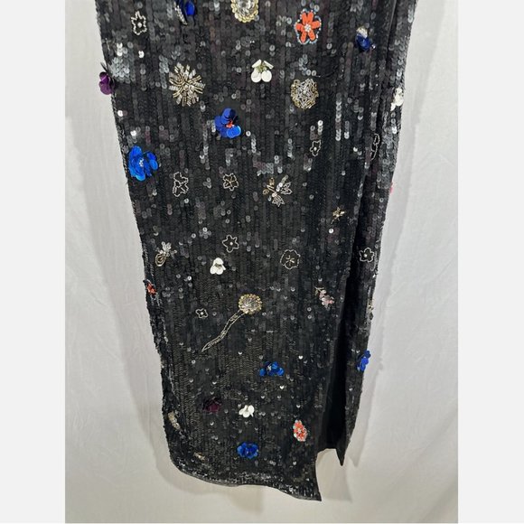 NWT $798 Mac‎ Duggal [ 14 ] Floral Sequined Strapless Slit Column Gown Black - Picture 12 of 16